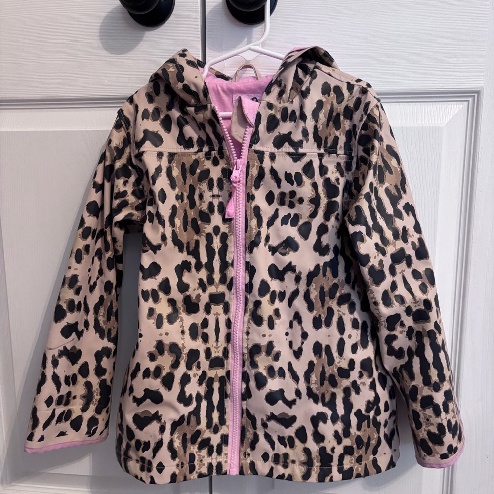 Kids Leopard Print Rain Jacket - Pink Trim